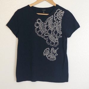 Talbots Beaded Embroidered Navy Tee Size Medium
